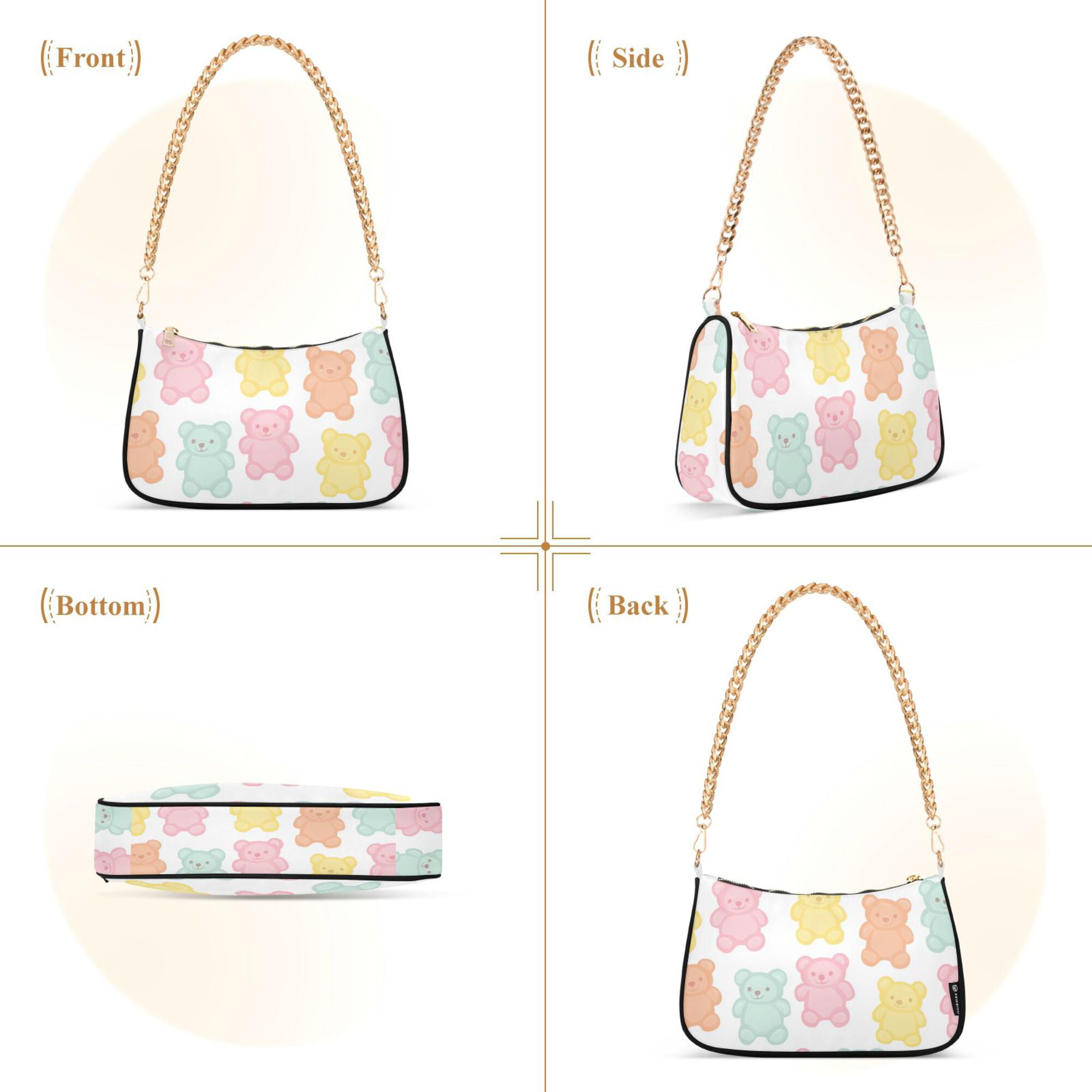 FORMRS Womens Shoulder Bag with Chain Strap Clutch Purse Cute Tote Handbag, Cute Gummy Bears Pattern