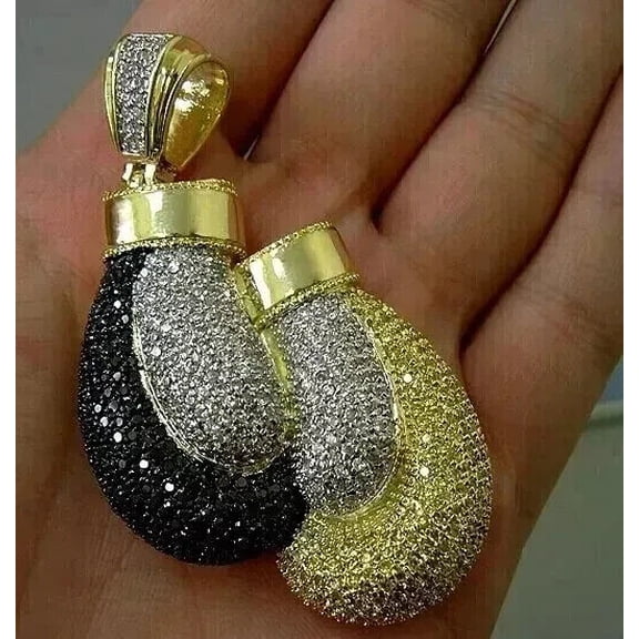 Silver & Stone Jewels Round Cut Diamond Boxing Gloves Pendant 14K Two Tone Gold Plated
