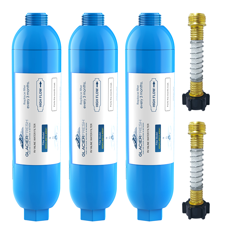 GLACIER FRESH RV Inline Water Filter for 40043 with 3 Flexible Hose