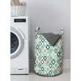 thumbnail image 3 of Geometric Laundry Bag, Vintage Ottoman Style Floral Design with Old Fashion Heraldic Tiles Image, Hamper Basket with Handles Drawstring Closure for Laundromats, 13" x 19", Aqua, by Ambesonne, 3 of 4