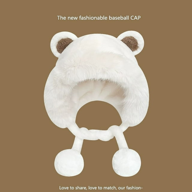 Bonnet en Peluche Mignon avec Oreille, Chapeau d'Hiver Doux et Chaud pour Femmes et Filles