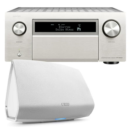 Denon AVRX8500H Silver AV Receiver w/ HEOS5 HS2 Wireless Speaker White (Best Speakers For Denon Receiver)