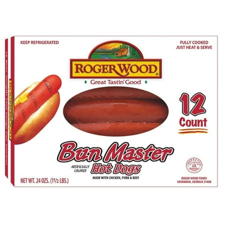 Roger Wood Bun Master Hot Dogs, 24 oz, 12 Count, Fresh, Sausages & Hot Dogs