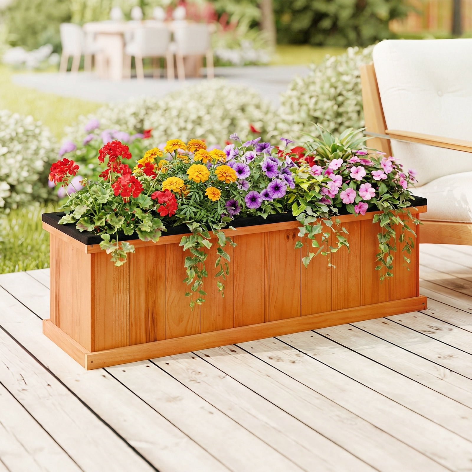 Gymax Wood Raised Garden Bed w/Drainage Holes & Liner for Flowers Vegetables Herbs