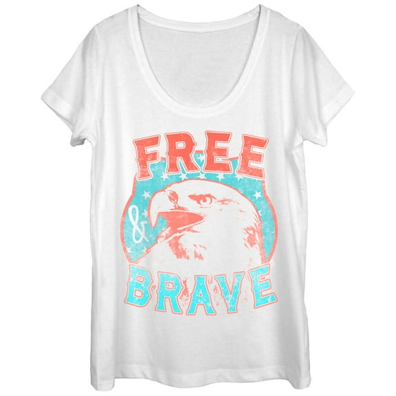 Women's Lost Gods Fourth of July  Free and Brave  Scoop Neck White Medium