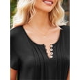 thumbnail image 2 of Fancyglim Womens Henley Shirt Short Sleeve Blouse Pleated Tunic Tops, Black L, 2 of 4