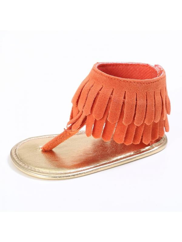 Summer Newborn Baby Girl Matte PU Tassel Sandal Shoes Anti Slip Flip Flop 0-18M