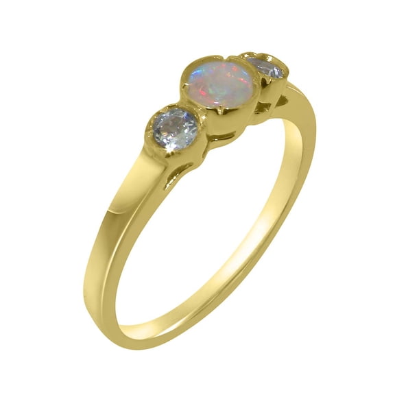 LBG British Made 10k Yellow Gold Natural Opal & Aquamarine Womens Anniversary Ring - 33 size options - Size 10