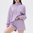 thumbnail image 7 of Fesfesfes Women's Half-Zip Mock Neck Sweatshirts Solid Color Ribbed Cuffs Hem Long Sleeve Blouses Fall Winter Office Commutes Tops(Purple#1,M), 7 of 7