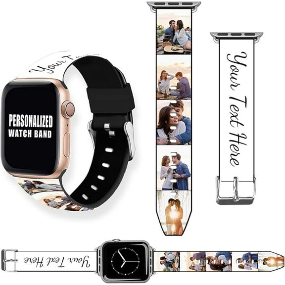 Custom Bands for Apple Watch 38mm 40mm 41mm 42mm 44mm 45mm 49mm Personalized Photo Logo Picture Image Text Name Black White Soft Silicone Strap for iWatch Series 9 Ultra 8 7 6 5 4 3 2 1 SE Men Women