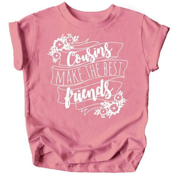 Cousins Make The Best Friends Flower Banner T-Shirts and Bodysuits for Matching Girl Cousins White on Mauve Shirt 18 Months