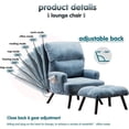 thumbnail image 3 of XIZZI Accent Chair with Ottoman Set,Wood Leg Adjustable Lounge Chair and Ottoman with Side Bags(Linen Fabric,Blue), 3 of 7