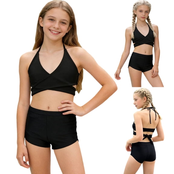 Mceream Swim Suits for Teens Girls 2 Piece Bikini Cute Quick Dry Beach Sports Bathing Suit Adjustable Straps Padded Bathing Suits 3-13 Years