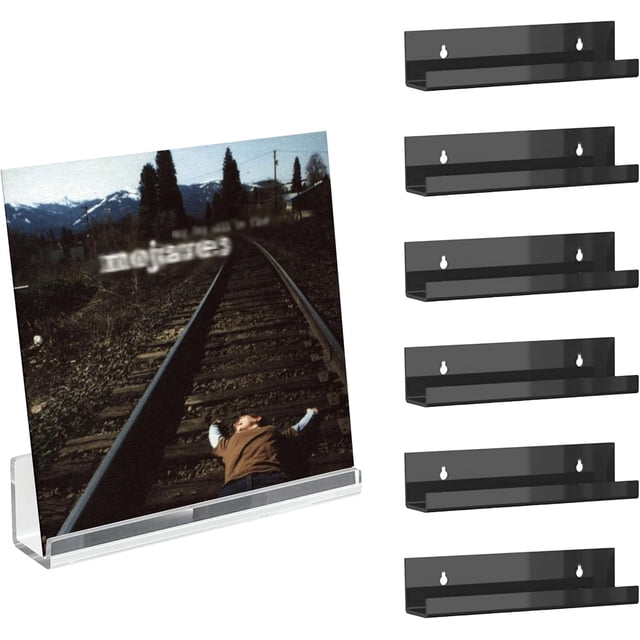 Vinyl Record Display Rack, 7-Inch Wall Mounted Acrylic Record Rack,Clear Bathroom Wall Shelf, Bookshelves, Invisible Display for Office, Bedroom,Wall Mounted Decorative (6 Pieces) (Black)