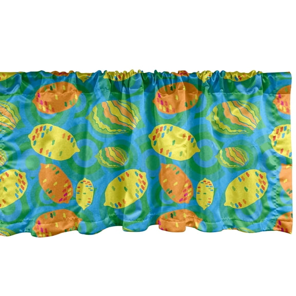 Ambesonne Lemons Window Valance, Funky Style Colored Citrus Cartoon on Circular Abstract Colorful Motifs, Curtain Valance for Kitchen Bedroom Decor with Rod Pocket, 54" X 12", Sky Blue and Multicolor