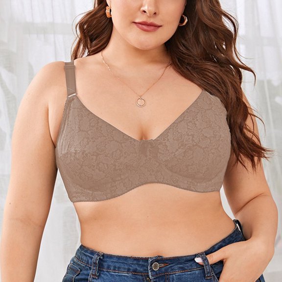 Vedolay Womens Lingerie Women's Lace Push Up Plus Size Bra Sheer Balconette Underwire Unlined,Khaki 42