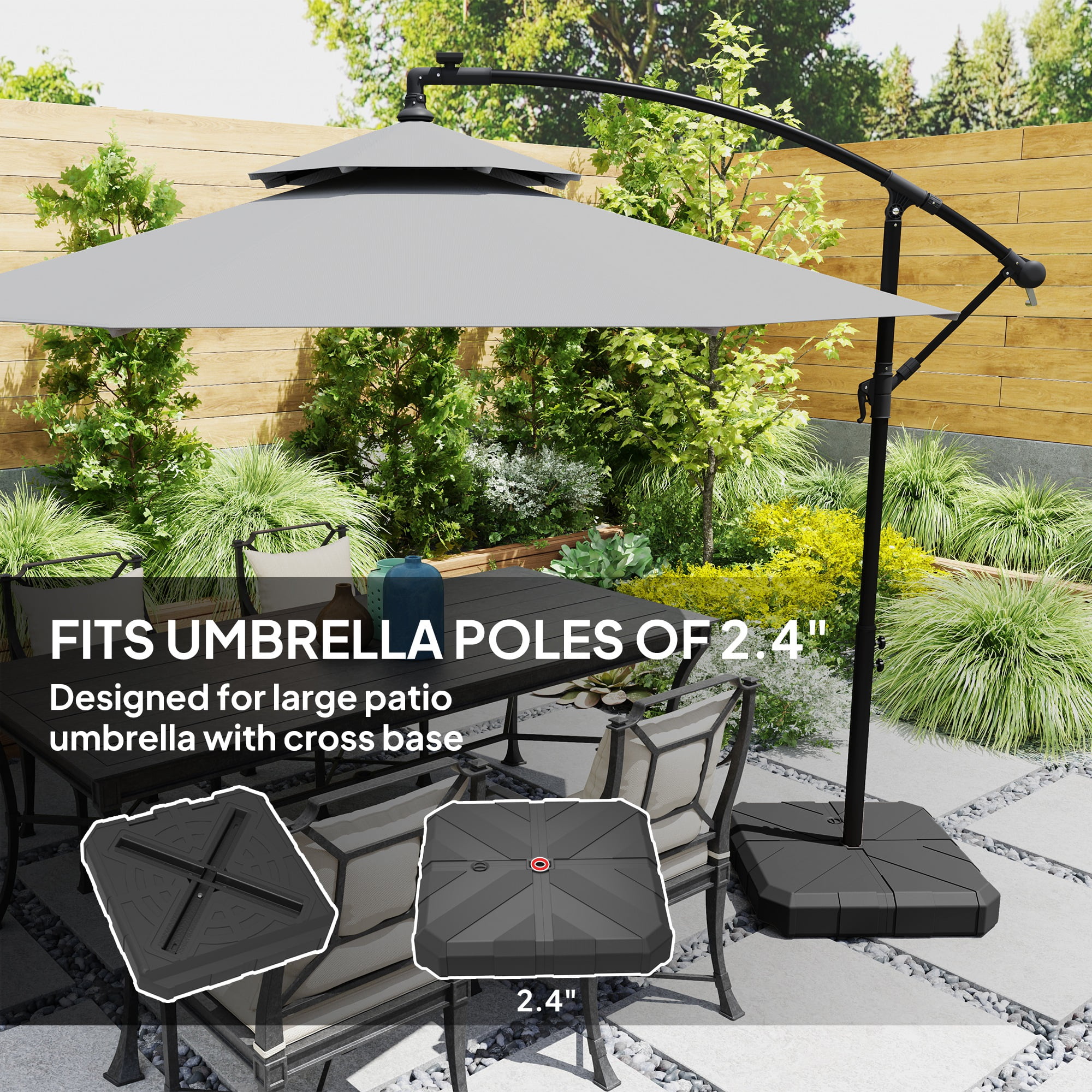 Homiyad Square Patio Umbrella Base, Cantilever Offset Umbrella Base Heavy Duty Outdoor Umbrella Stand Base, Filled Up to 143lbs with Stand or 130lbs with Water for Garden Poolside, Black