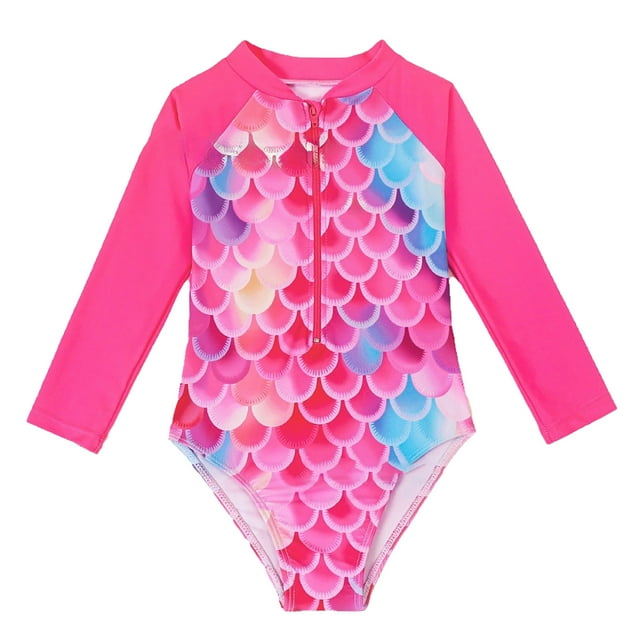 WEIYLL Swimsuit for Girls Long Sleeve Rash Guard Zipper Sun Beach Pool Summer Kids Bathing Suit 1 Piece for 8-9 Years