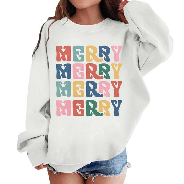 FAOWME Sweat à Capuche Imprimé Lettres Mode pour Filles Décontracté Ample Blanc 7-8 Ans