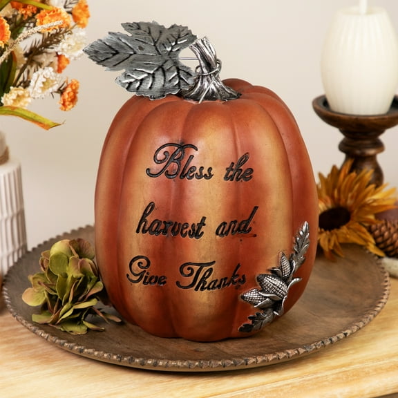 Northlight Autumn "Bless the Harvest and Give Thanks" Pumpkin Decoration - 10" - Orange
