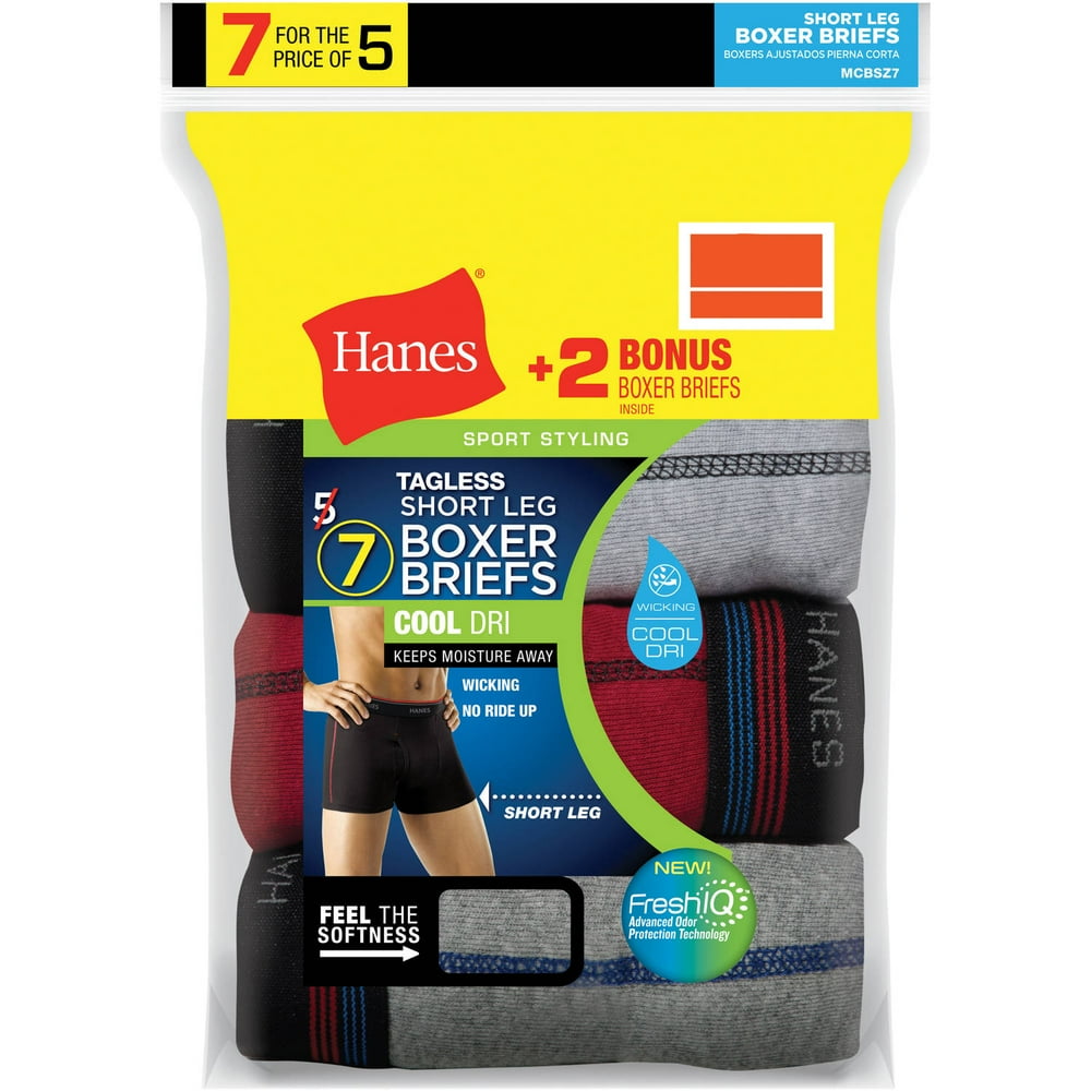 Hanes Hanes Mens Tagless Short Leg Sport Inspired Boxer Brief, 5 + 2