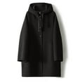 thumbnail image 6 of hoksml Women's Hooded Wool Coat Fashion Snap Buttons Drawstring Loose Fit Solid Color Casual Long Sleeve Fall Winter Outwear, 6 of 6