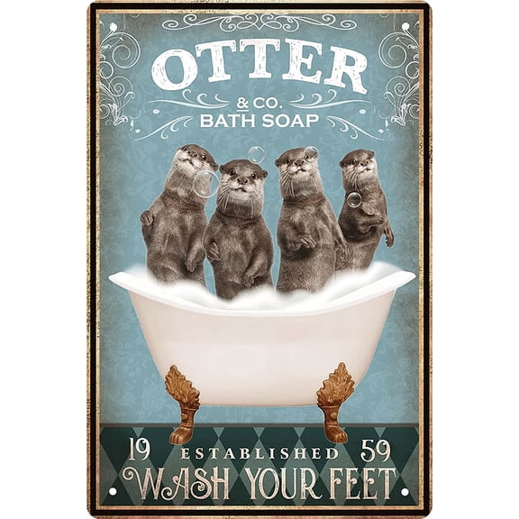 Funny Otter Bathroom Metal Tin Sign, Vintage Bathtub Wall Art Decor for Home Bar or Man Cave, Retro Otter Lover Poster, 8 x 12 Inch