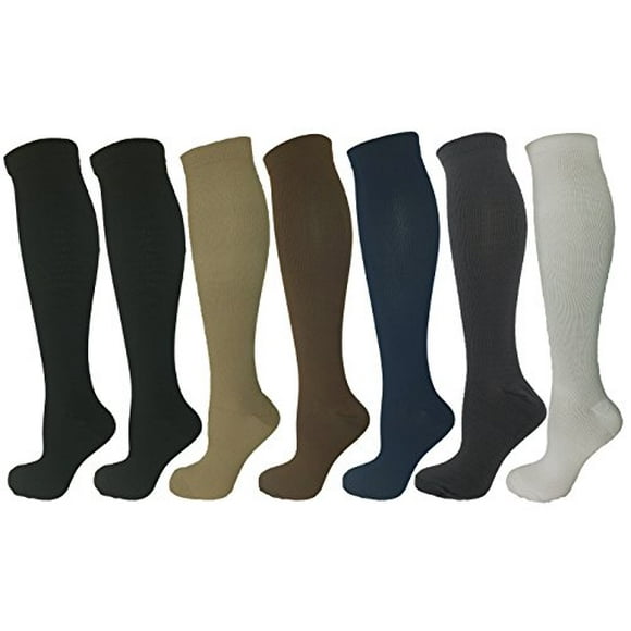 7 Pair Assorted Colors Graduate Medium/Moderate Compression Socks Runners,Therapeutic, DVT, Diabetes, Shin Splints, Fasciitis, Recovery, Pregnancy (S/M)