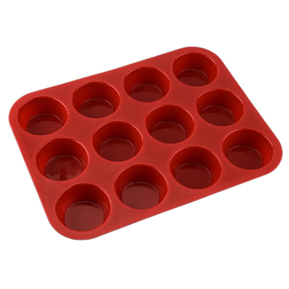 Red 12 Non Stick Silicone Molds for Muffin Tins Silicone Muffin Pan Silicone Cupcake Baking Cups 