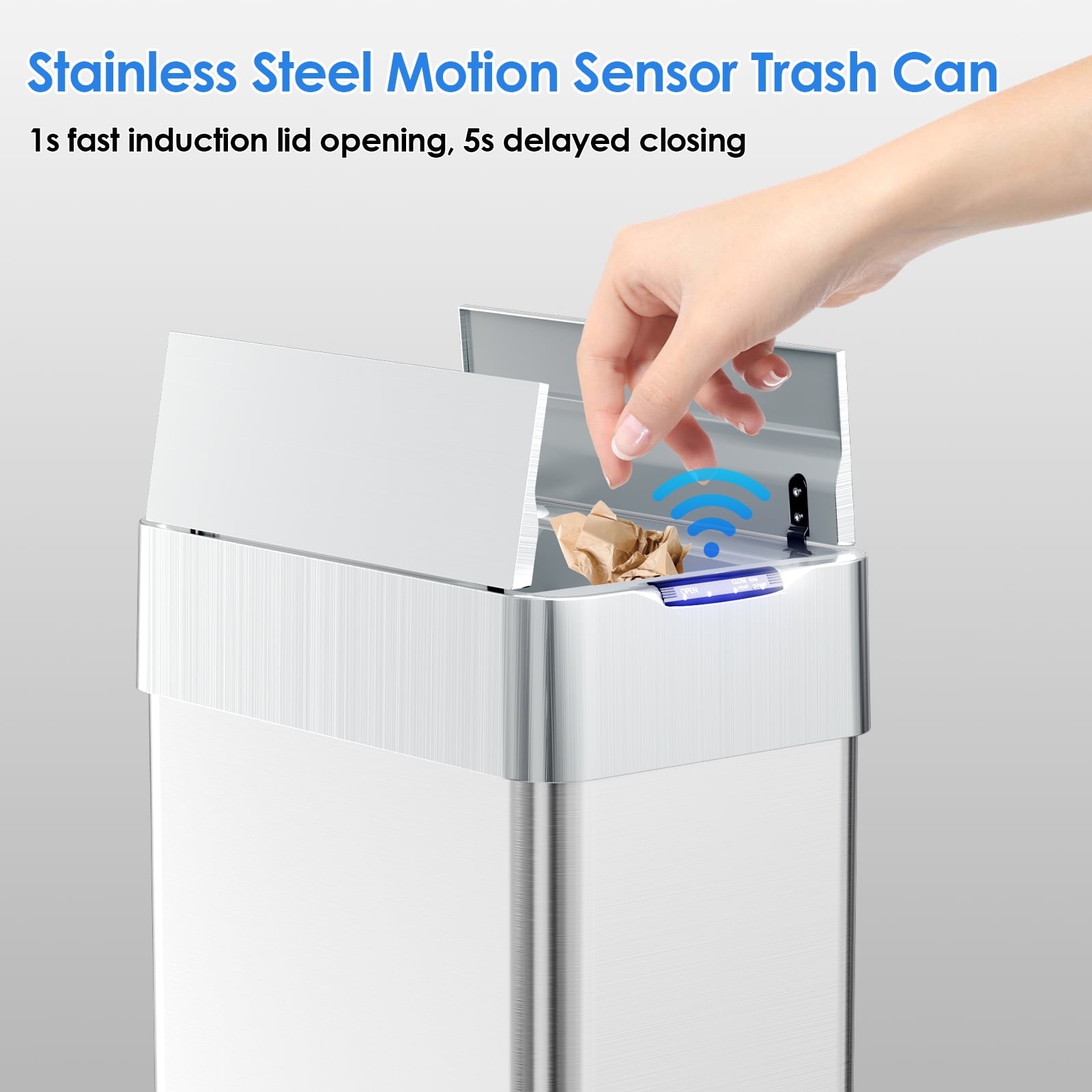 Pirecart 18.5 Gallon Automatic Trash Can, Touchless Motion Sensor Kitchen Garbage Can Stainless Steel with Lid, Silver