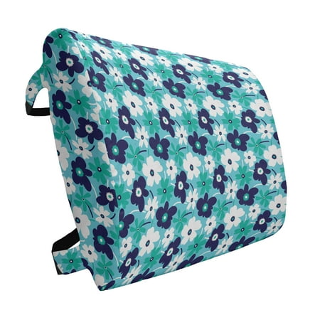 

Aqua Lumbar Pillow Spring Flowers on Blue Backdrop Style Nature Inspired Simplistic Blooms Soft Back Cushion for Office Chairs with Adjustable Straps 14 x 13 Multicolor by Ambesonne