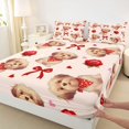 thumbnail image 4 of Homewish Valentine Pet Dog Queen Sheets,Rose Floral Bowknot Queen Sheet Sets,Cream,4-Piece,1 Flat Sheet, 1 Fitted Sheet and 2 Pillowcases, 4 of 6