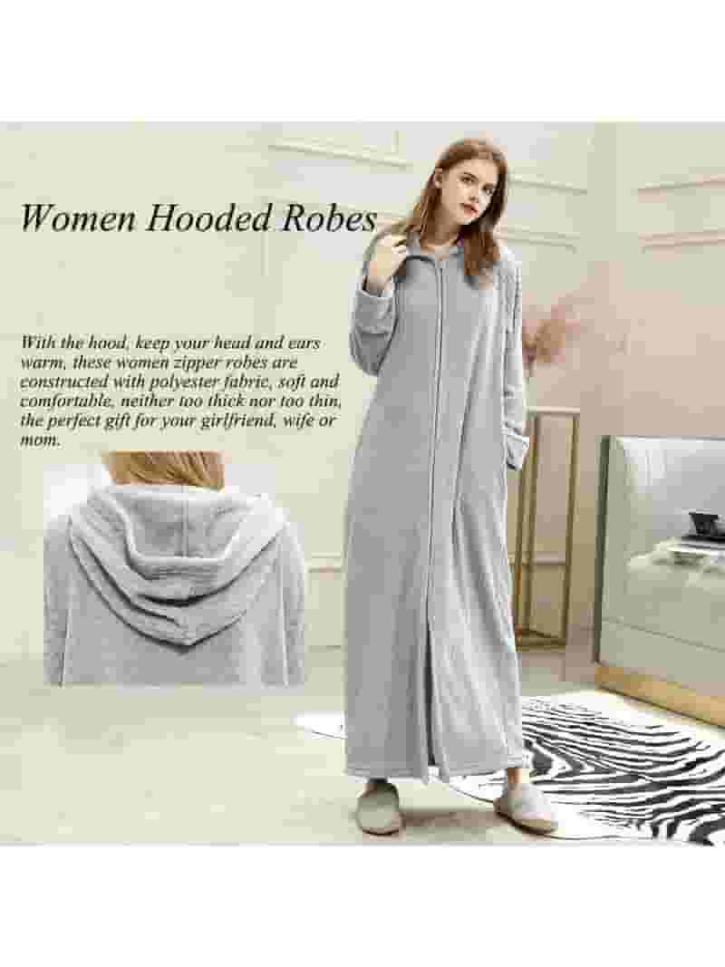 LOFIR Women's Zipper Bath Robe, Lightweight Full Length LOFIR Women's Zipper Bath Robe, Lightweight Full Length
