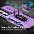 thumbnail image 4 of Dteck for Samsung Galaxy S23 with Camera Cover & Kickstand, Heavy Duty Military Grade Shockproof Rugged Slide Lens Protection 360 Rotate Ring Stand, Impact-Resistant Protective Bumper, purple, 4 of 8
