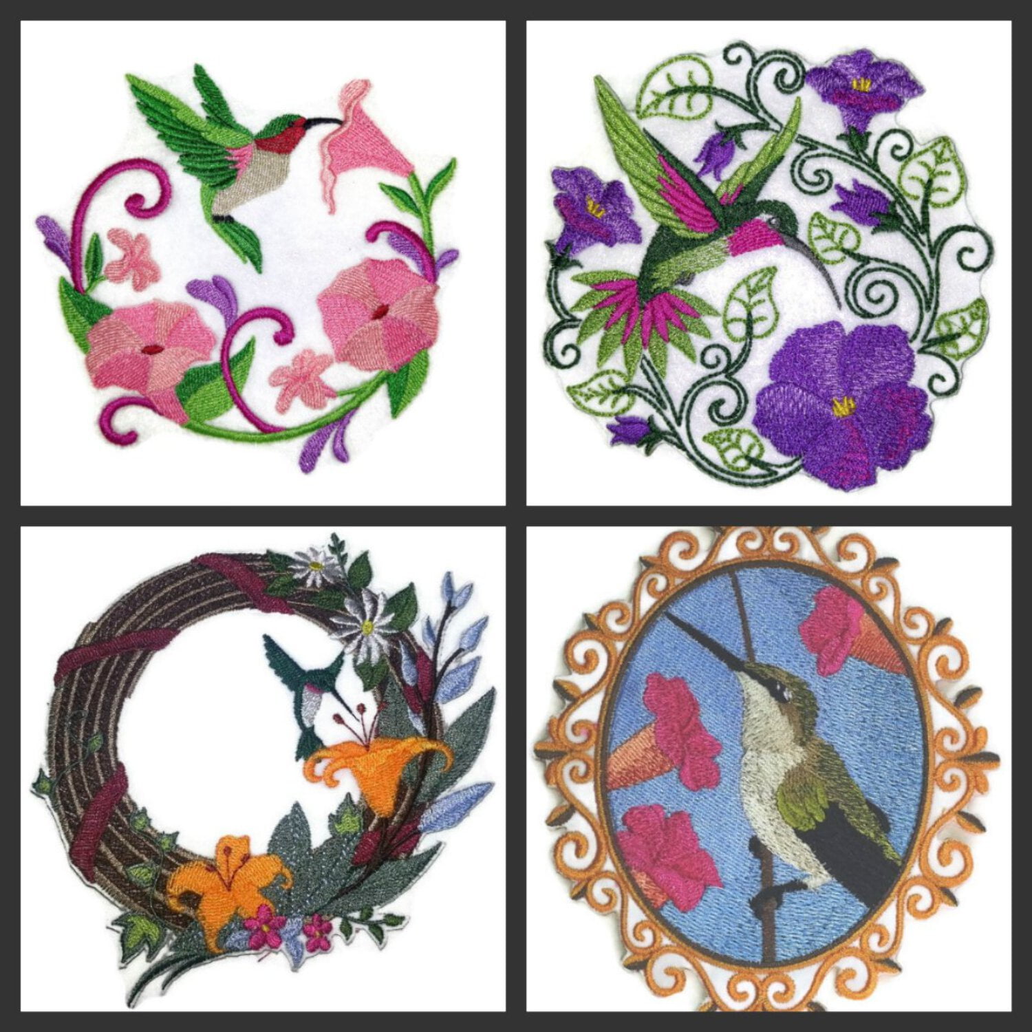 Hummingbird Wreath Embroidered Iron on/Sew Patch [5" X 5"]