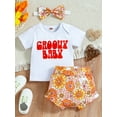 thumbnail image 2 of Franhais 3-Piece Baby Girls Summer Outfit, Letter Print Short Sleeve T-Shirt + Flower Print Shorts + Hairband for Toddlers, 0-24 Months, 2 of 9