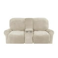 thumbnail image 3 of Housse de Causeuse Inclinable 2024 avec Housse pour Console Centrale, Housse Extensible en Velours 8 Pcs pour Canapé Inclinable 2 Places, Bleu Paon, 3 of 10