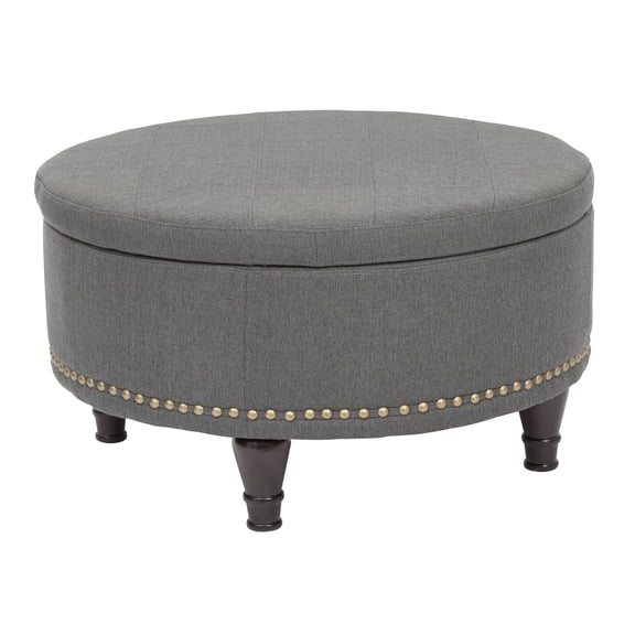 Augusta Round Storage Ottoman in Klein Charcoal Fabric
