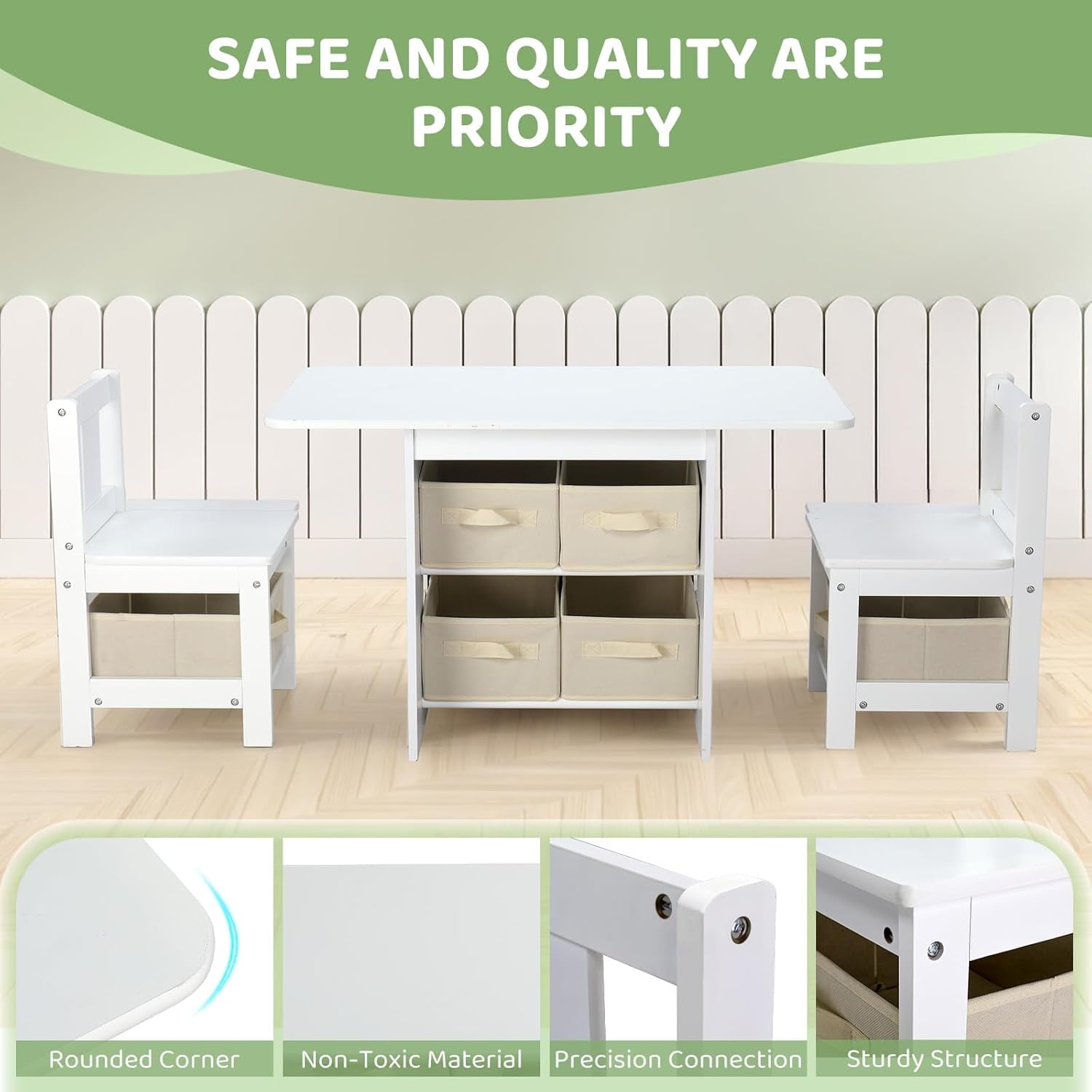 JOYMOR Kids Table and Chairs with Storage, 6 Drawers Toddlers Table and Chair Set- Ideal for 3-8 Years Old, Kids Activity Table for Art Crafts and Study, European Grade Wooden Table for Kids (White)