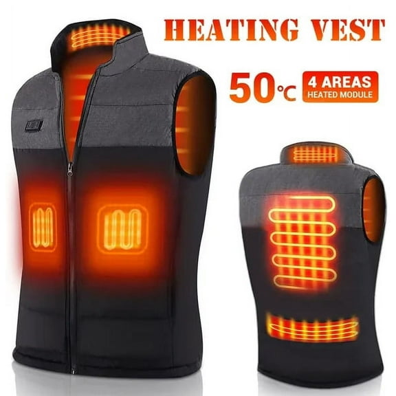 4 Areas Heated Jacket for Men&Women,USB Electric Smart Heating Vest Zipper Washable Insulated Safety Outdoor Hunting Hiking