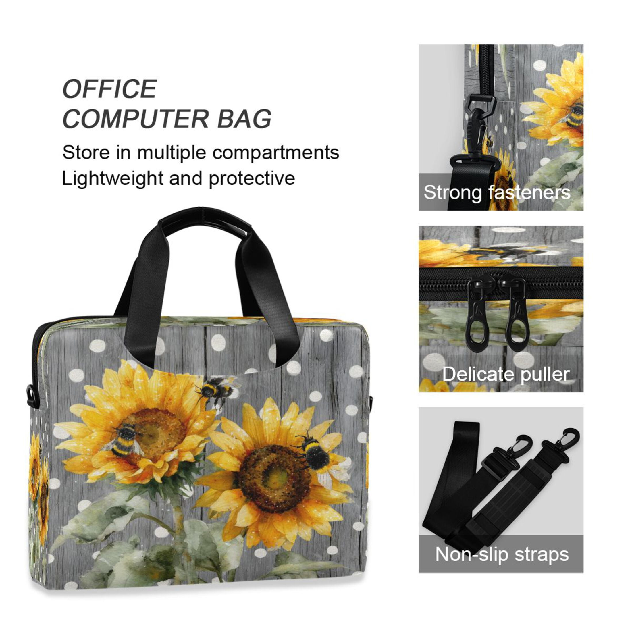 Laptop Bag Laptop Briefcase 15.7 x 3 x 11.8 Inches Laptop Bag Briefcases Laptop Storage Travel Laptop Bag Work Laptop Bag Bee Sunflower