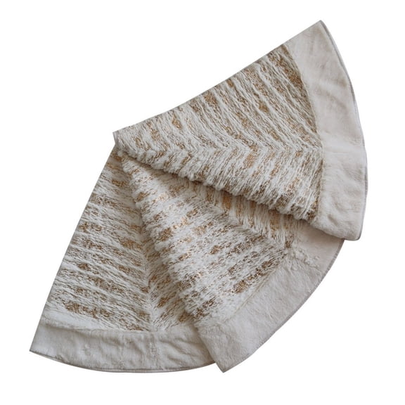 Christmas Tree Skirt 36/42/48 Inches Faux Fur Christmas Tree Skirt with Gided Bronzing Printed Xmas Decoration with PV Velvet Border