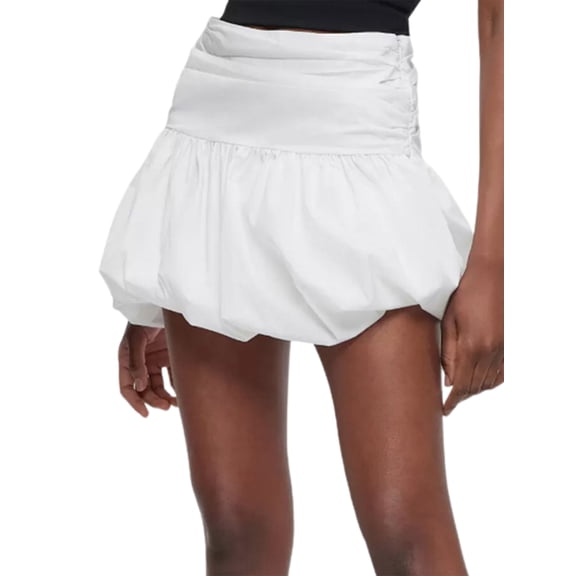 Xsylife Women's Y2K Bubble Skirt High Waist Pleated Solid Summer Puffy Ball Mini Skirt Streetwear for Casual Daily