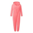 thumbnail image 4 of Rotm One Piece Pajamas Women's Bear Ear Hooded Jumpsuit Plush Fleece Romper Pajamas Winter Warm Zip Up Onesie Sleepwear Fuzzy Sherpa Loungeweart Red,L, 4 of 5