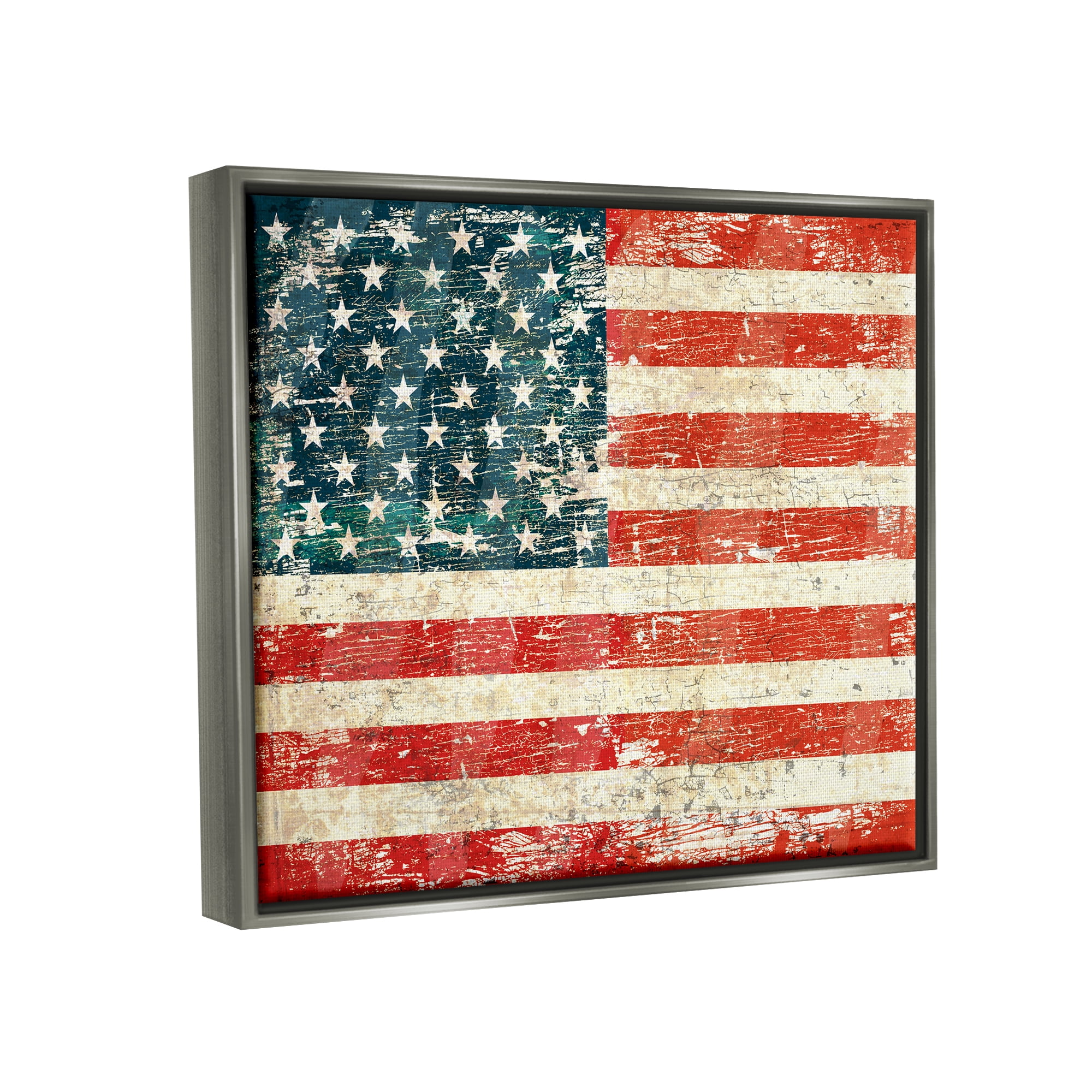Stupell Industries Rustic American Flag Town & City Painting Gray Floater Framed Art Print Wall Art, 31 x 25
