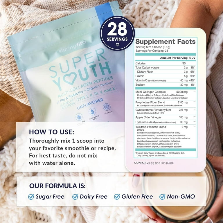 skinnyfit glp-1 reviews SkinnyFit - Super Youth Collagen for Women - Multi Collagen Peptides Powder  - Probiotics, Fiber, Hyaluronic Acid - Non GMO, Gluten Free, Sugar Free