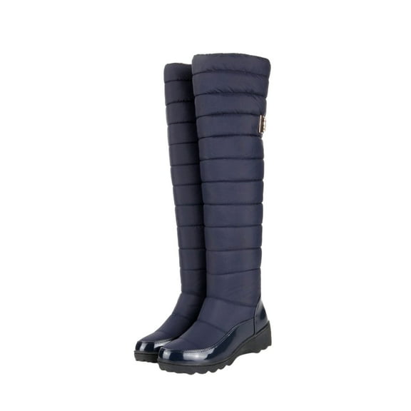 Women's Knee High Boots Winter Warm Snow Boots Padded Quilted Waterproof Boots Buckle Decor Comfortable Shoes Blue 38