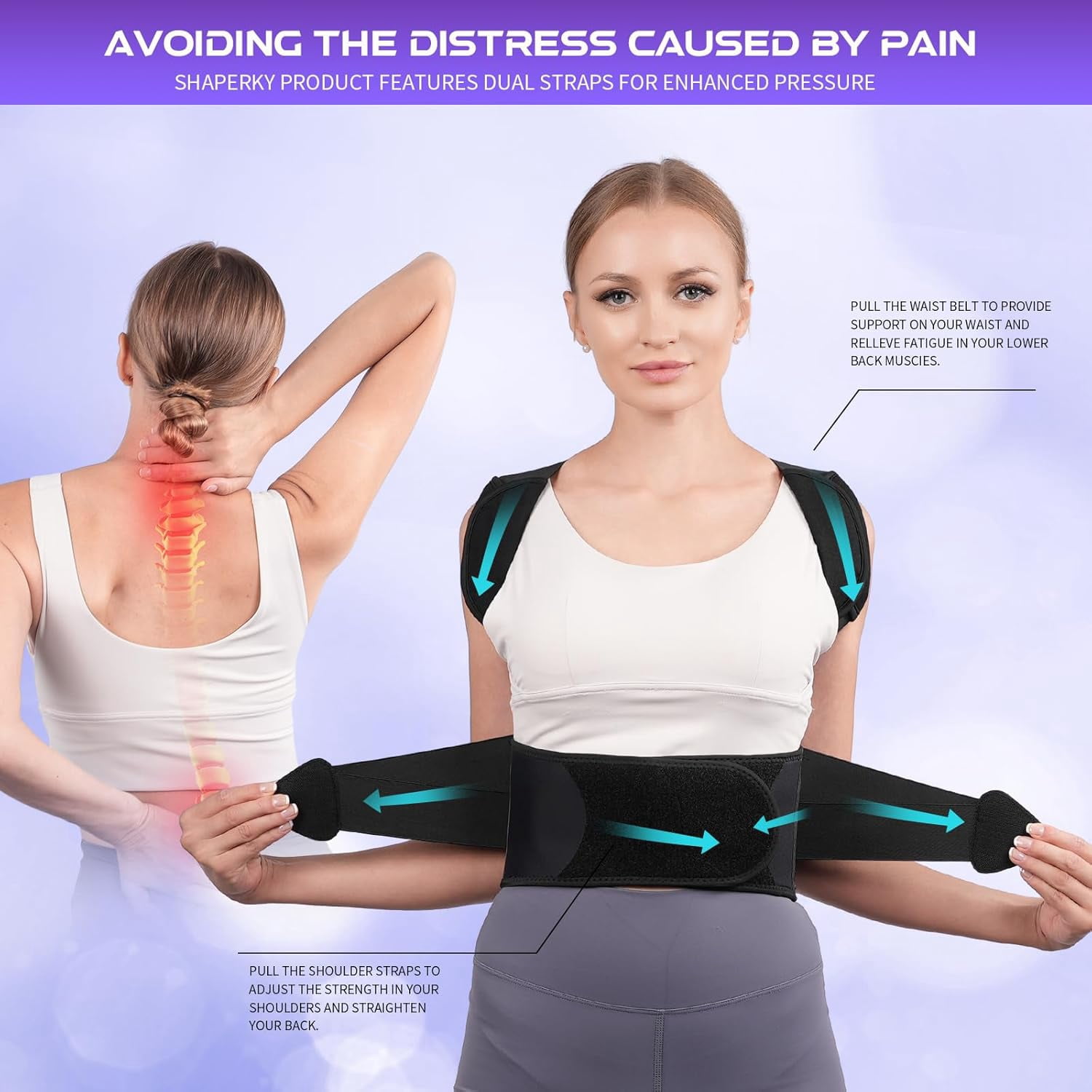 GKTG Back Brace Posture Corrector for Men and Women, Full Adjustable for Upper and Lower Back Pain Relief