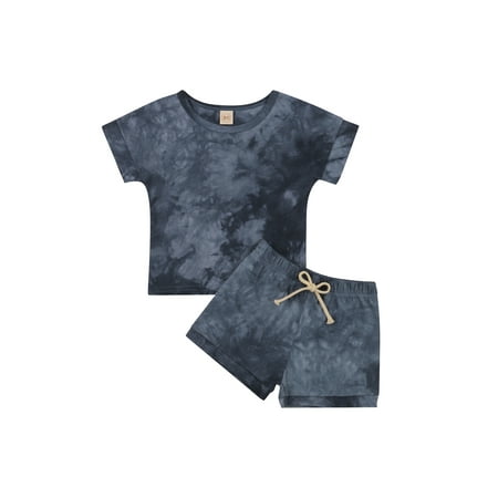 

Izhansean Toddle Infant Baby Boys Tie Dye Solid Short Sleeve Tees + Shorts Summer 2Pcs Outfits Blue 2-3 Years