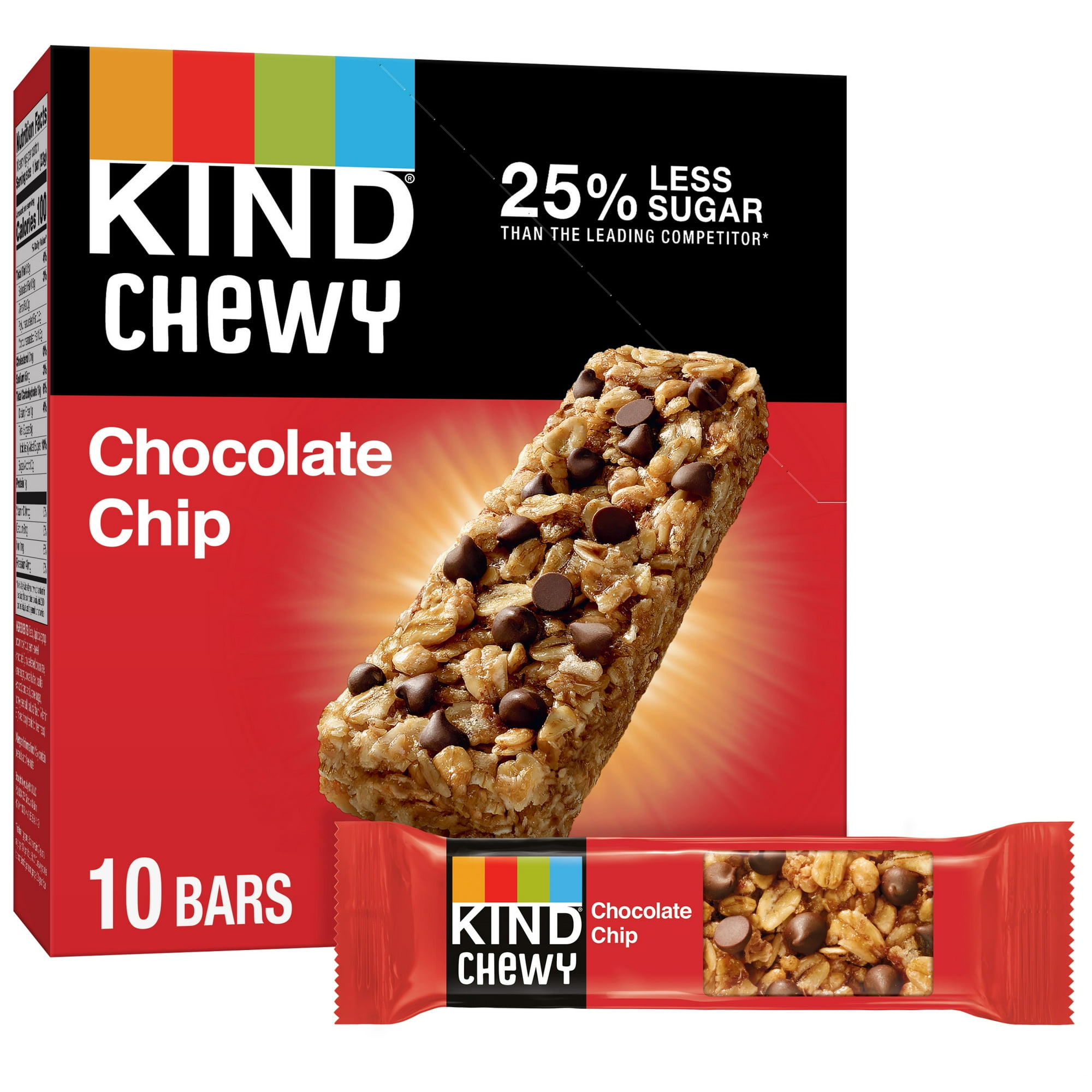 KIND Chewy Granola Bars, Chocolate Chip, Gluten Free, Low Sodium, 0.81 oz, 10 Count